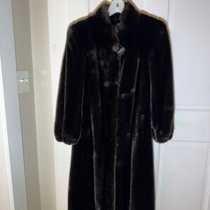 Vintage 80s Style VI Dark Brown Faux Fur Long Coat Fits M-S